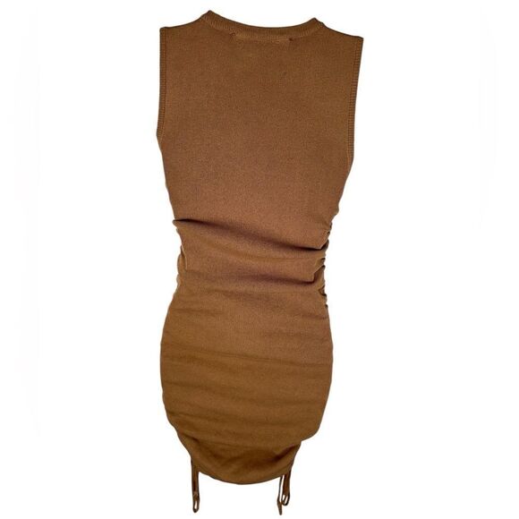 Lioness Tan Military Minds Ruched Ribbed Drawstring Mini Dress - Picture 8 of 9